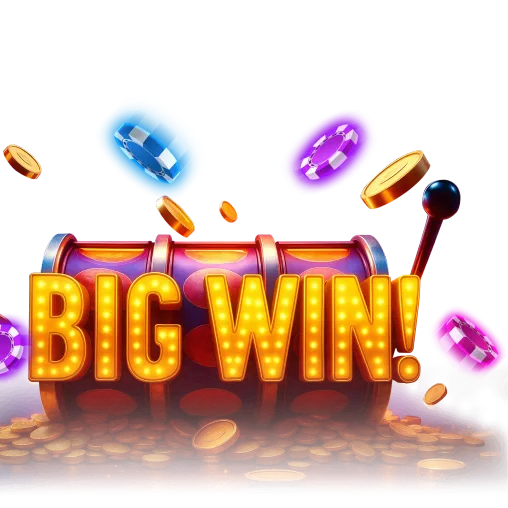 Big Win celebration with golden slot machine and chips